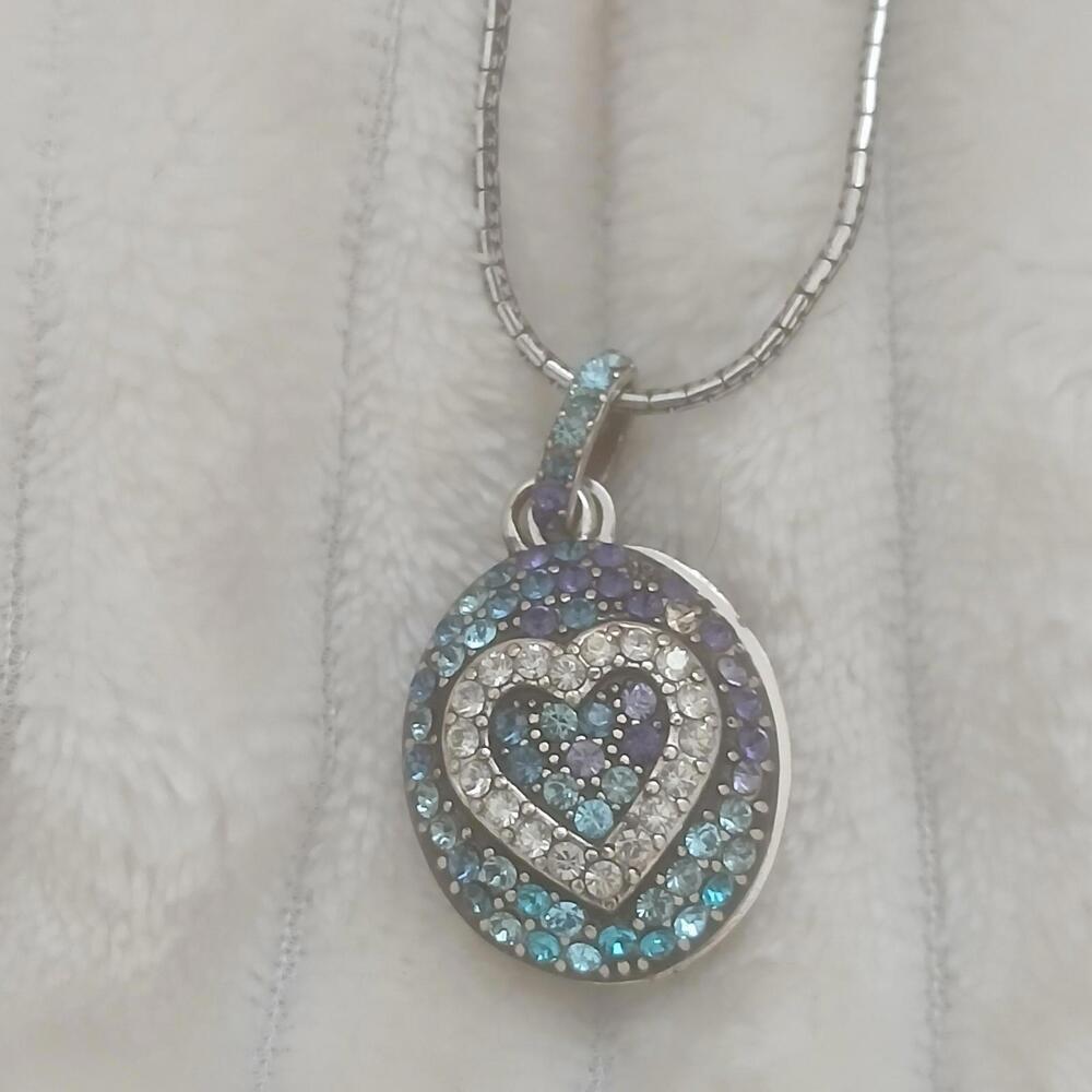 Brighton Surrender Crystal Necklace Reversible Blue Locket Messages With Case